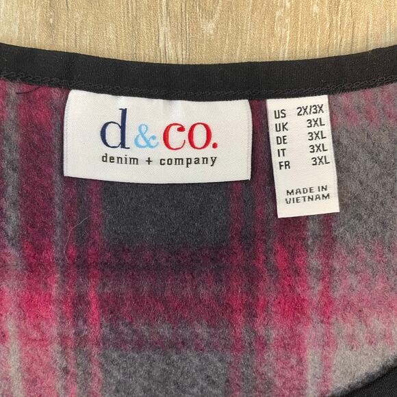 Denim & Co Plaid Fleece Poncho Top 2X/3X Red Black Pullover Plaid Cape QVC NWT - Picture 4 of 10